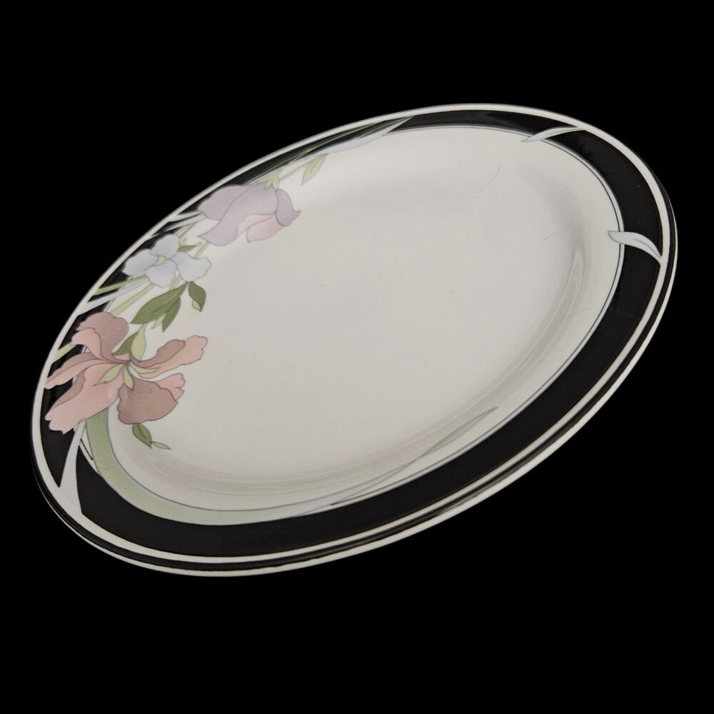 Sango Symphony 3707 Salad Dessert Plates 7.5 in Floral Black Band Set of 4
